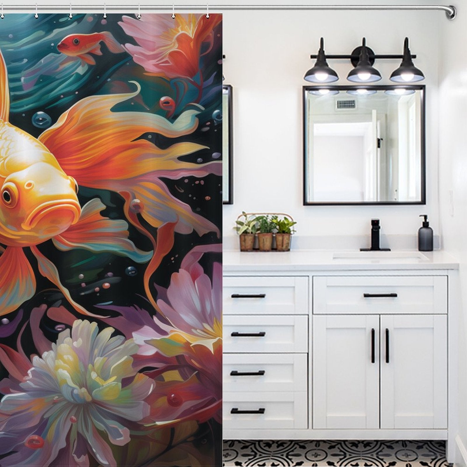 Dive into Tranquility with Goldfish Shower Curtain 