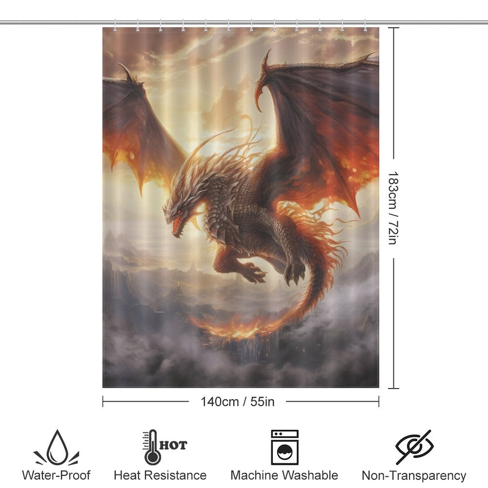 Dragon Shower Curtain Cloud Wings 