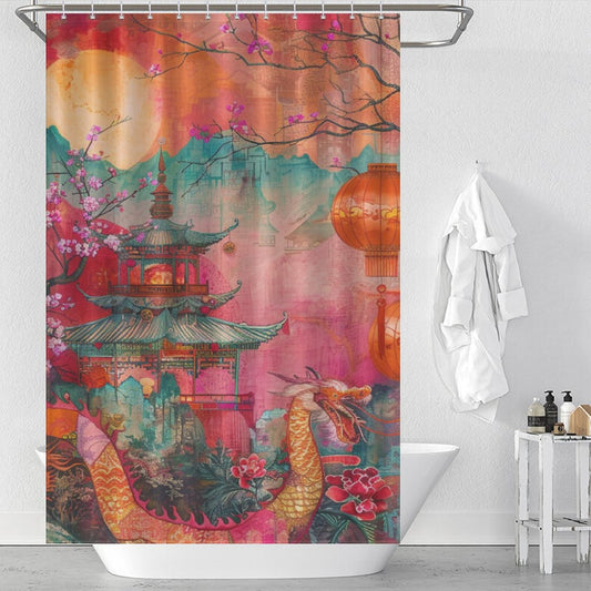 Dragons Dance Oriental Shower Curtain