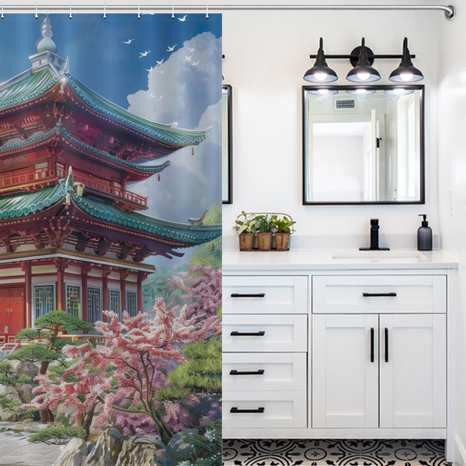 Eastern Elegance Pagoda Shower Curtain