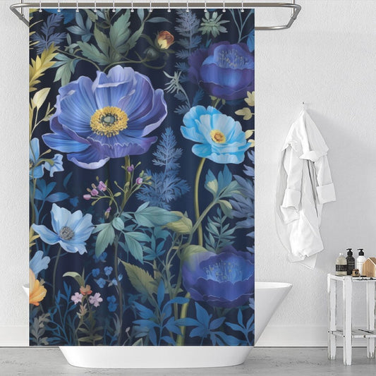 Elegant Blue Floral Shower Curtain