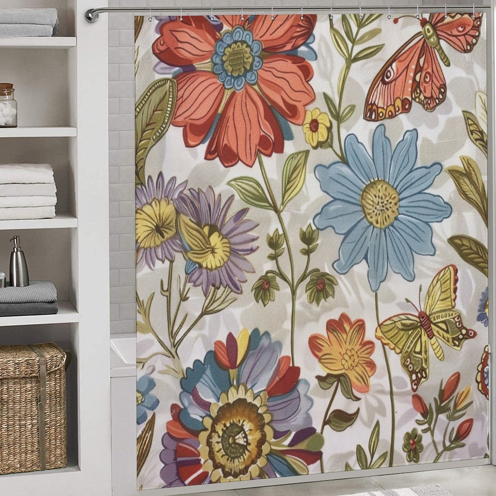 Elegant Floral Butterflies Boho Shower Curtain