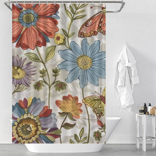 Elegant Floral Butterflies Boho Shower Curtain