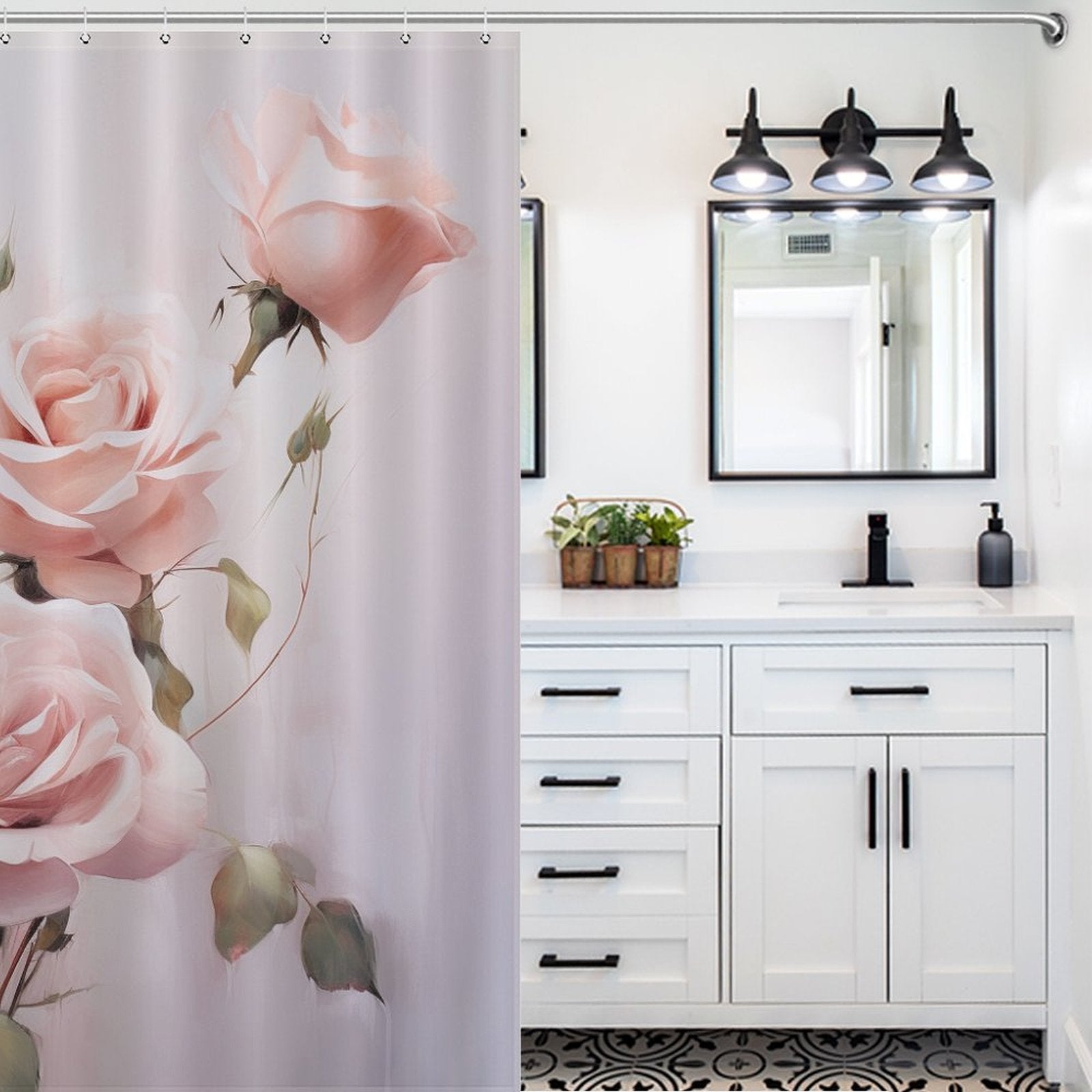 Elegant Pink Rose Shower Curtain