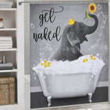 Elevate your bathroom decor with a stylish and waterproof Funny Elephant Shower Curtain-Cottoncat from Cotton Cat, featuring a captivating design of a naked elephant.