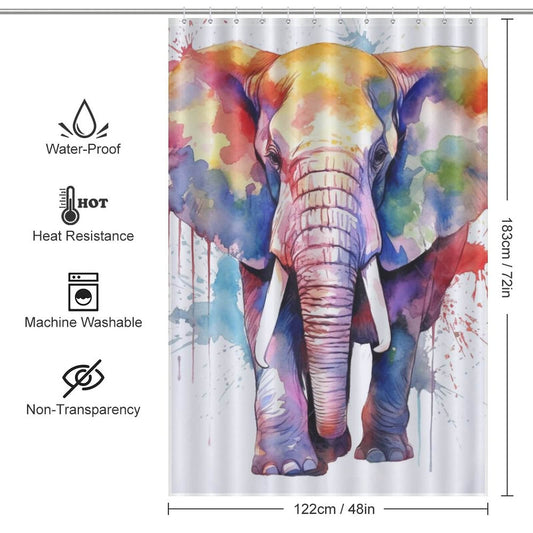 A Watercolor Elephant Shower Curtain-Cottoncat featuring detailed measurements.