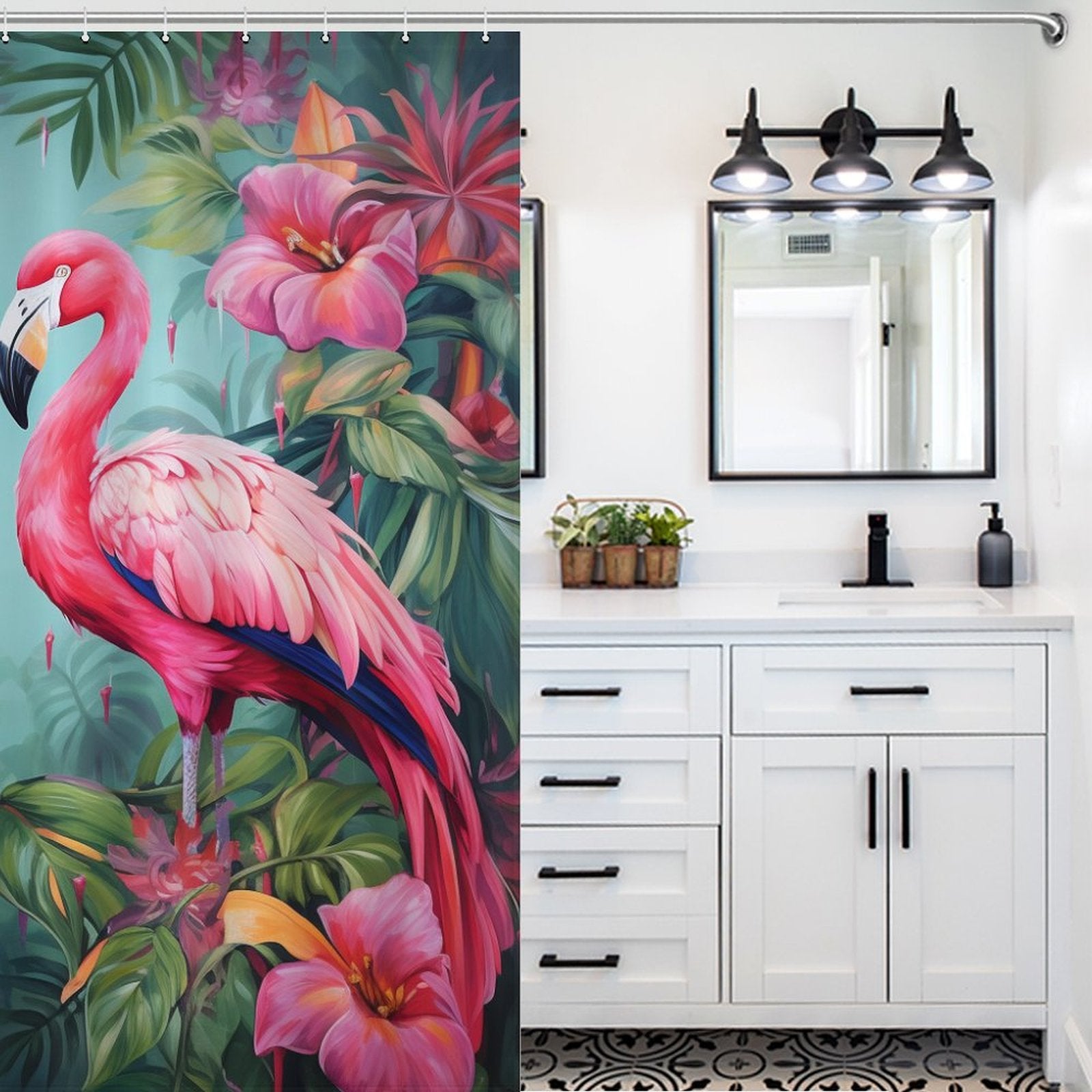 Exotic Avian Vibes Flamingo Shower Curtain