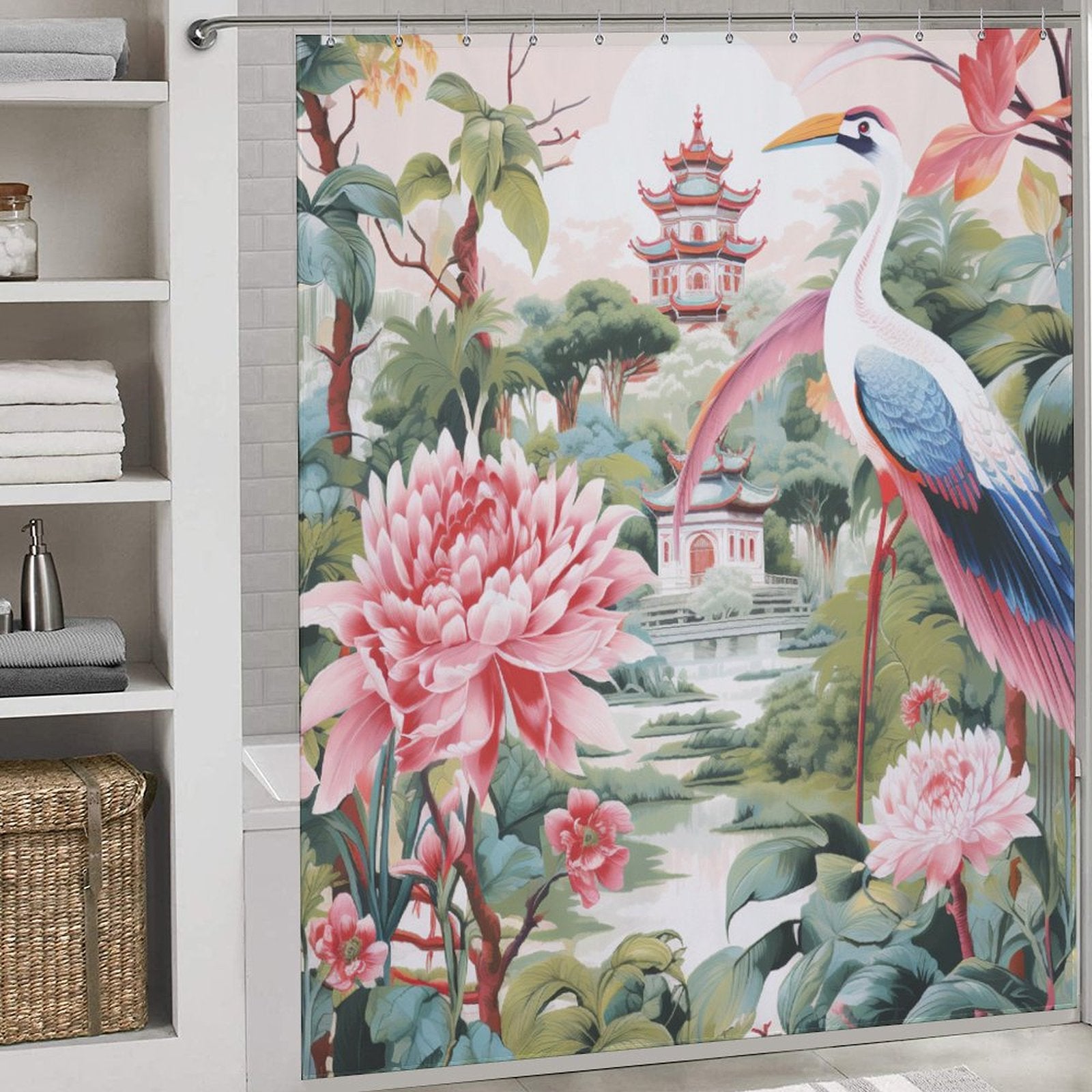 Exotic Birds Chinoiserie Shower Curtain
