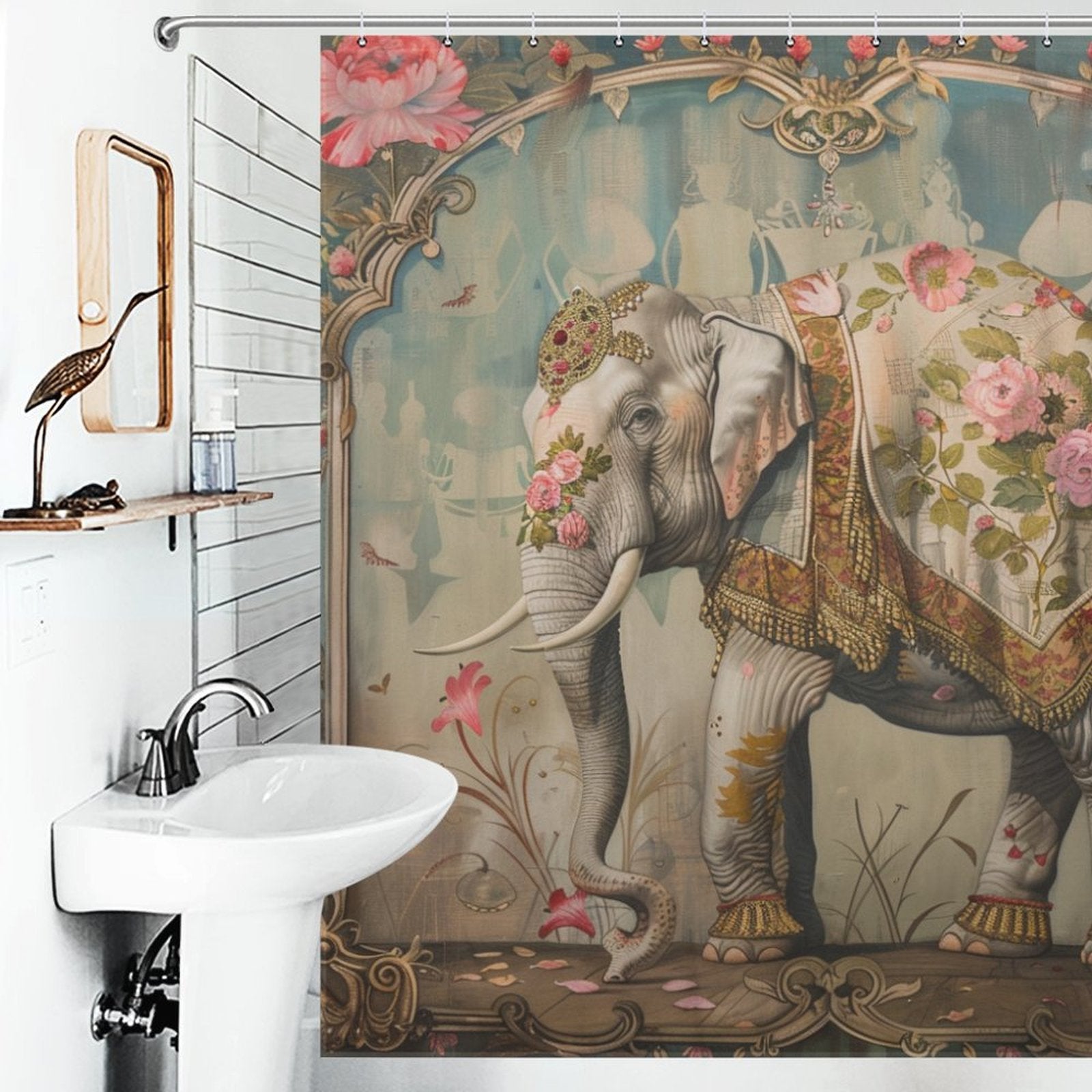 Exquisite Flower Elephant Shower Curtain