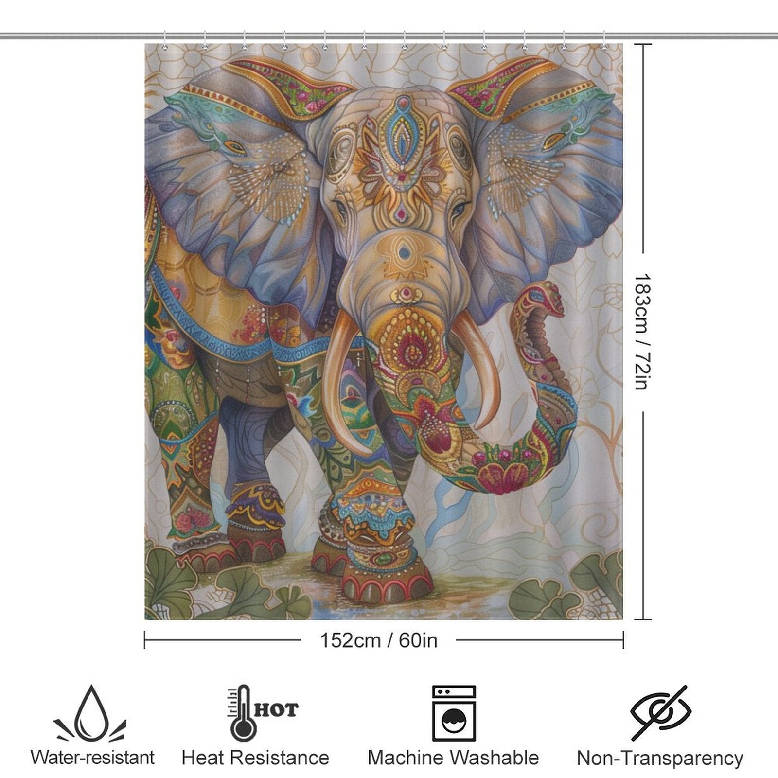 Exquisite India Style Elephant Shower Curtain