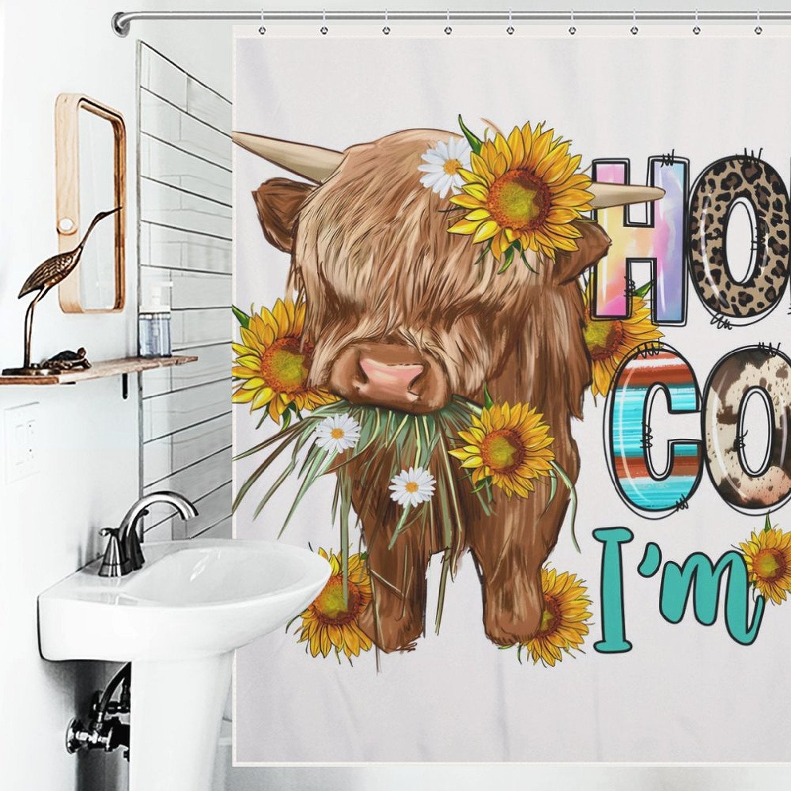 Farmhouse Cute Furry Cow Shower Curtain