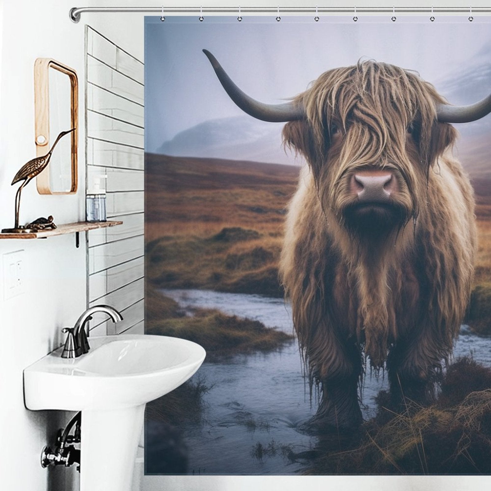 Farmhouse Flair Highland Cow Shower Curtain,