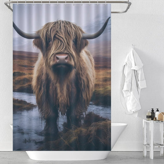 Farmhouse Flair Highland Cow Shower Curtain,