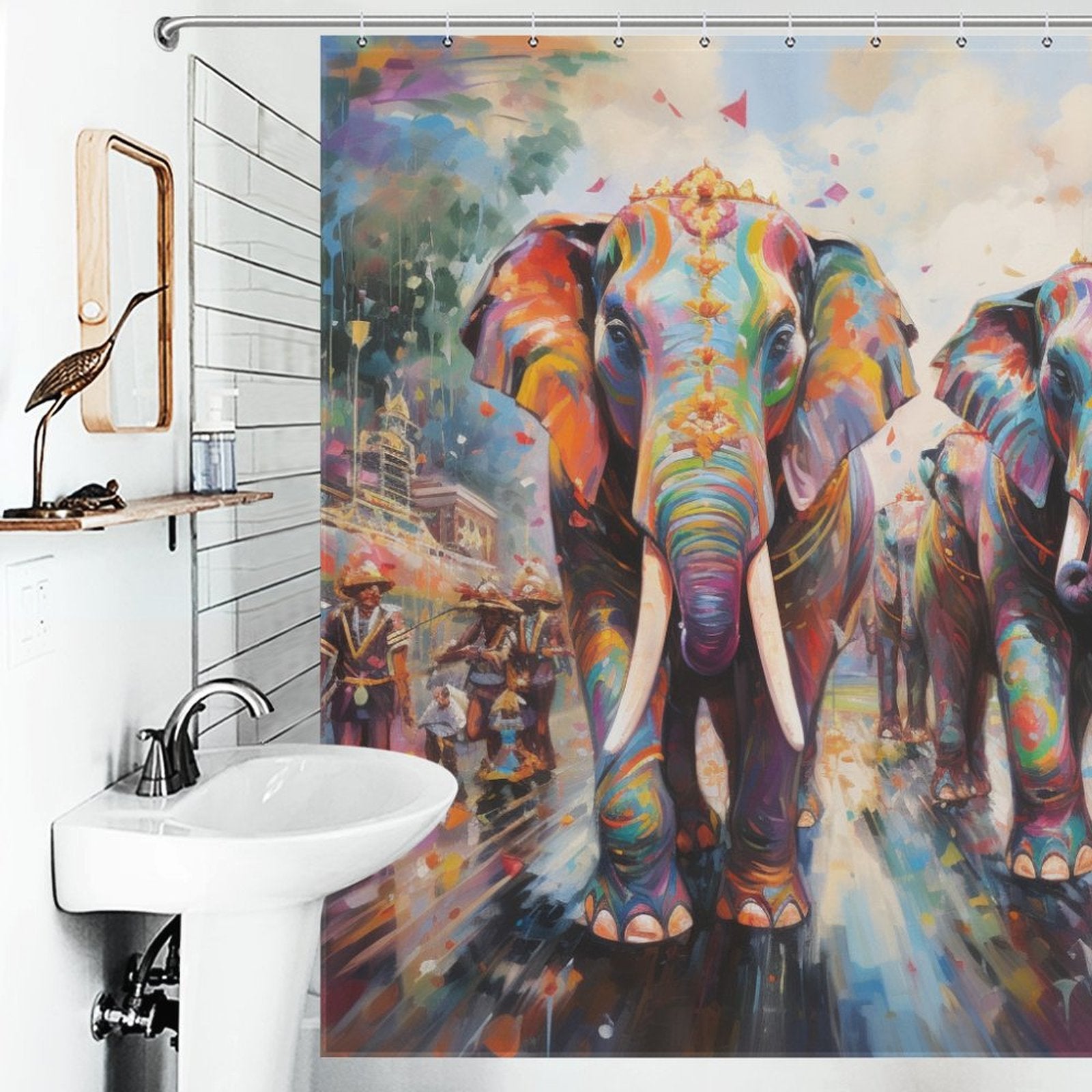 Festive Happy Elephant Shower Curtain