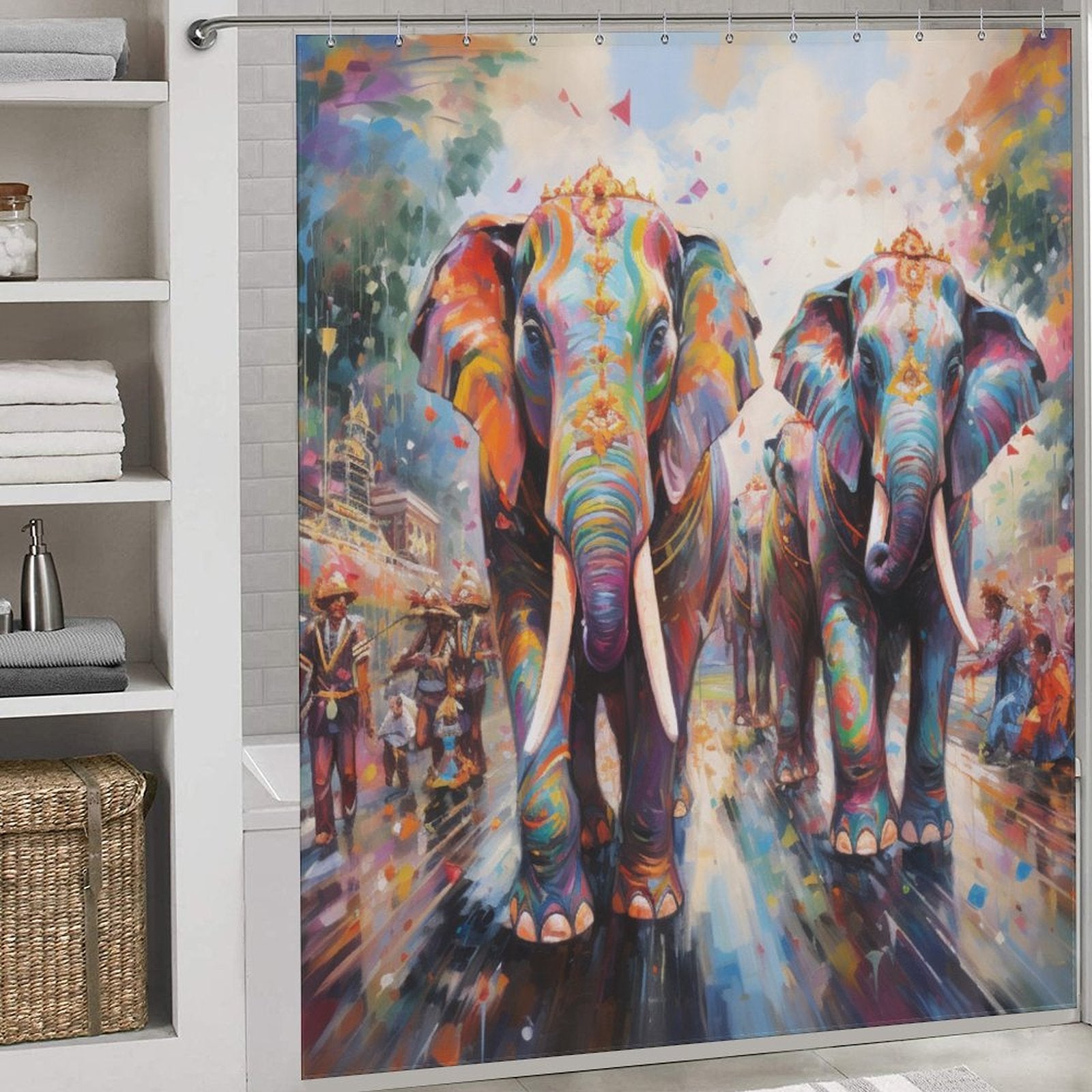 Festive Happy Elephant Shower Curtain