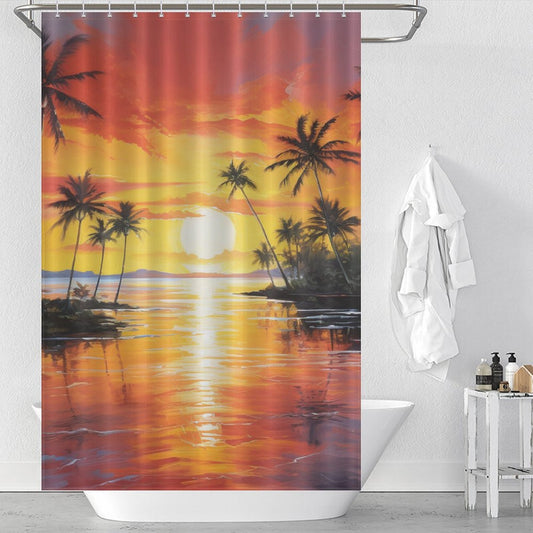 Fiery Sky Tropical Sunset Shower Curtain