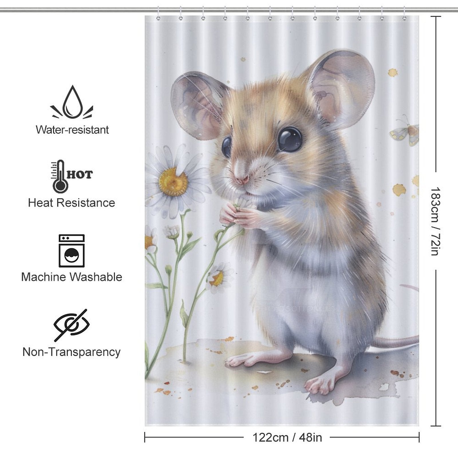 Flower and Mouse Cute Shower Curtain