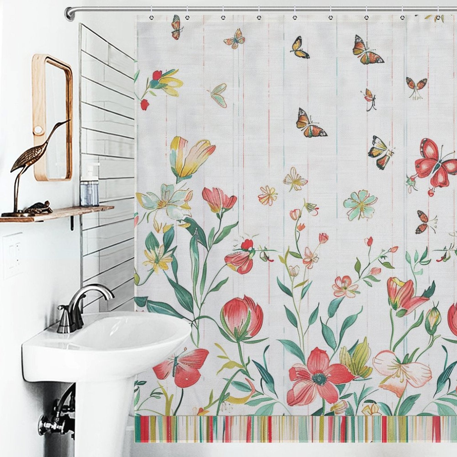 Flowers and Butterflies Boho Shower Curtain