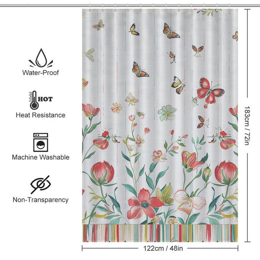 Flowers and Butterflies Boho Shower Curtain
