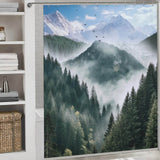 A Misty Forest Shower Curtain-Cottoncat featuring a mountain scene by Cotton Cat.