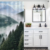 A waterproof bathroom with a Misty Forest Shower Curtain from Cotton Cat.