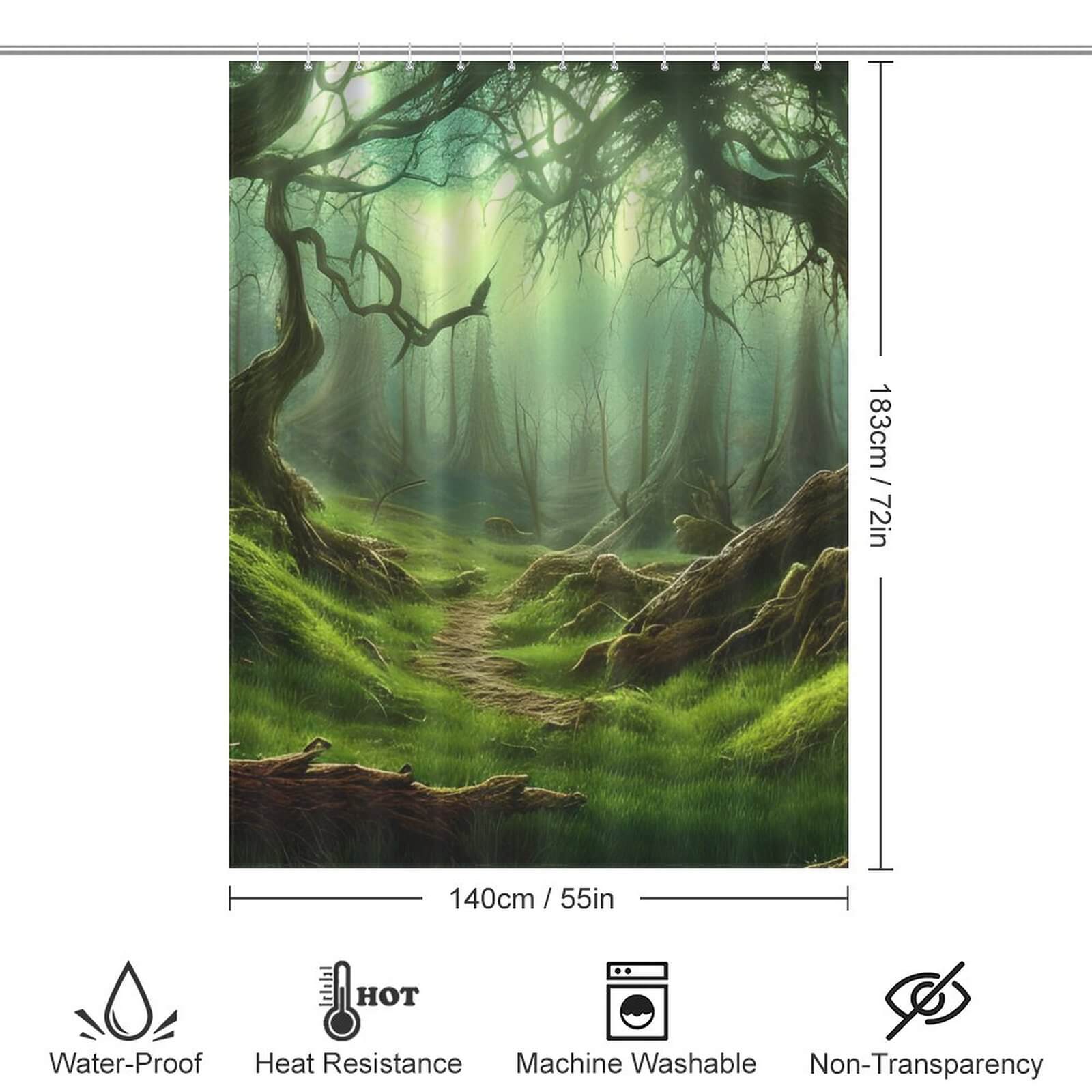 A realistic Tropical Forest Shower Curtain-Cottoncat, made of 100% polyester and fully waterproof.