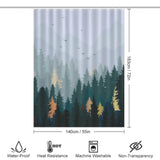 Elevate your bathroom decor with this stunning waterproof Pine Forest Shower Curtain-Cottoncat featuring a charming forest scene adorned with beautiful trees and whimsical birds by Cotton Cat.