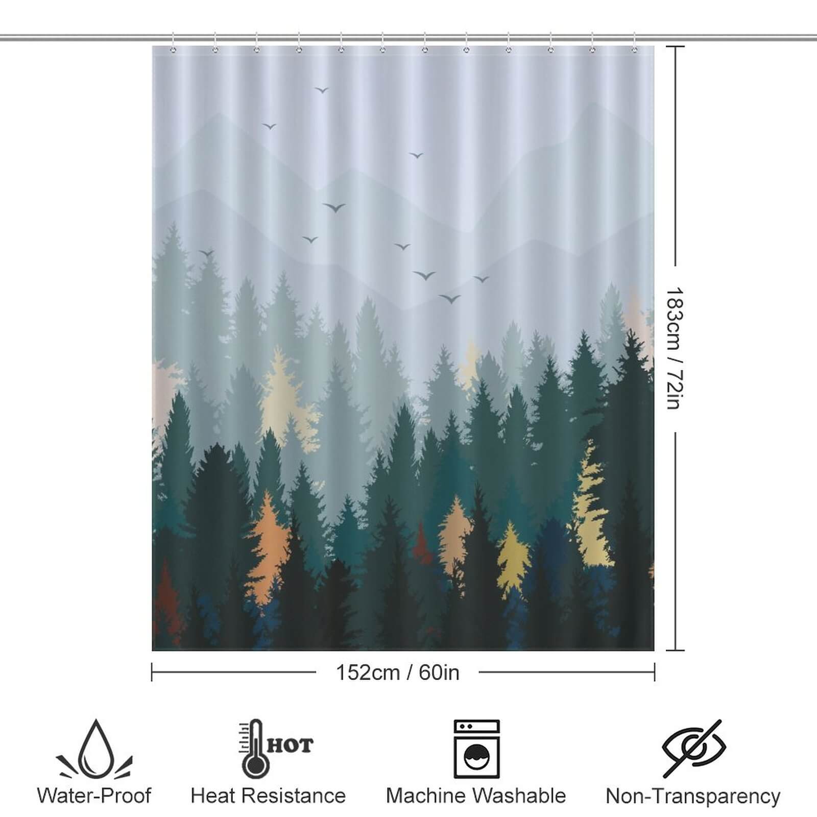 This Pine Forest Shower Curtain from Cotton Cat features a serene forest scene with trees and birds, making it the perfect addition to your bathroom decor.