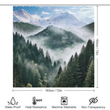 A waterproof Misty Forest Shower Curtain made of polyester featuring a captivating image of mountains and fog by Cotton Cat.