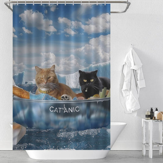 Funny Blue Drifting Cat Shower Curtain