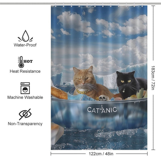 Funny Blue Drifting Cat Shower Curtain