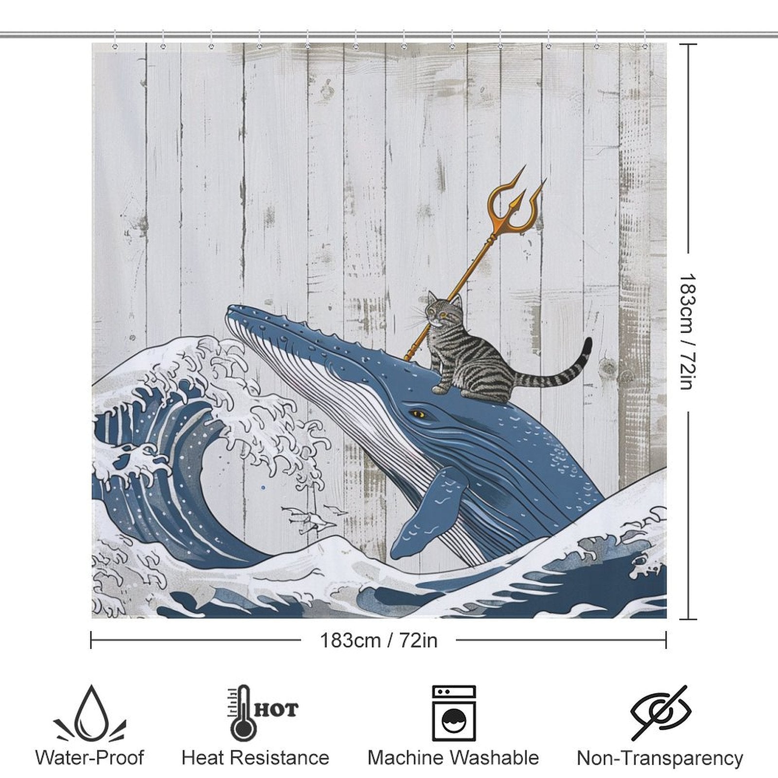 Funny Brave Cat Riding Whale Shower Curtain