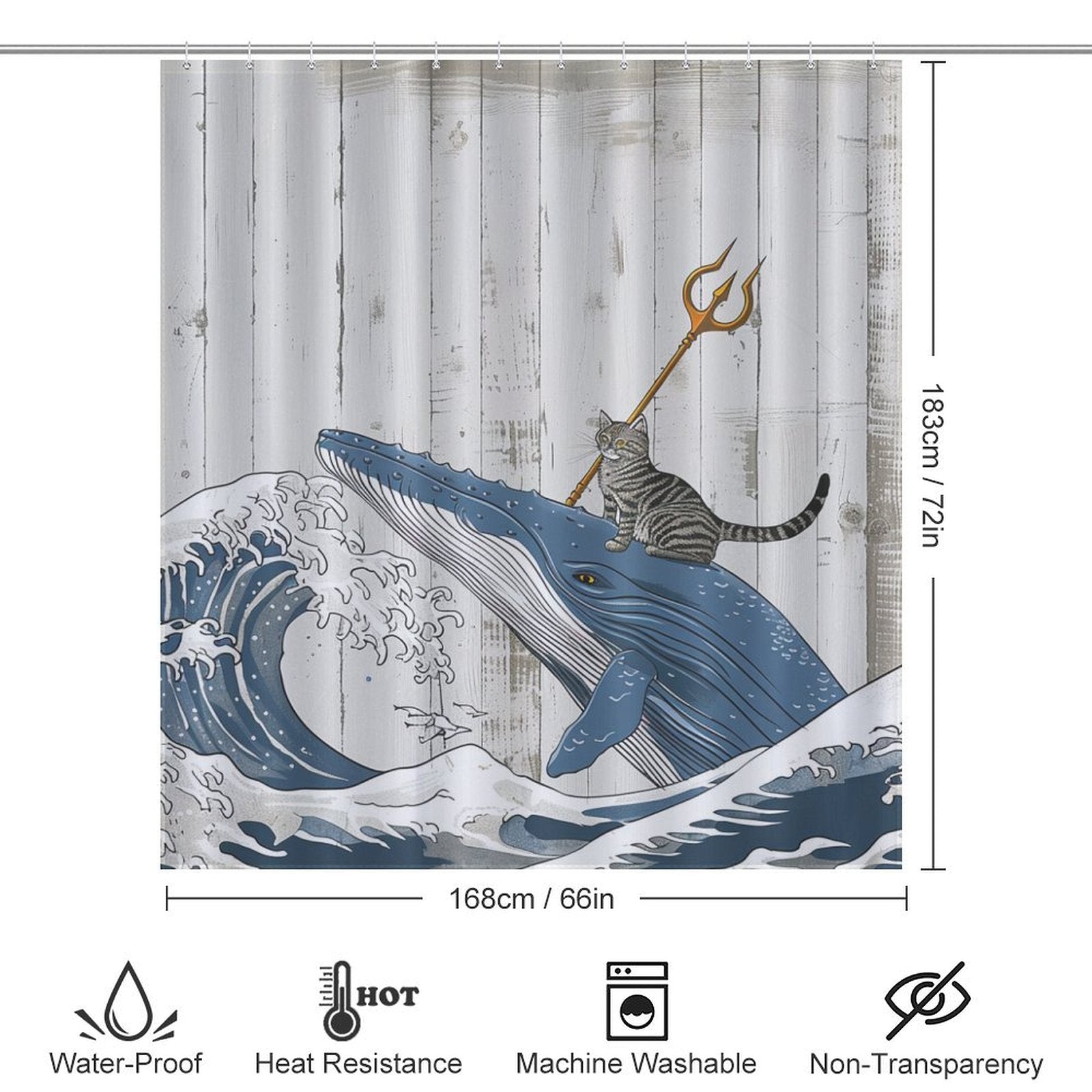 Funny Brave Cat Riding Whale Shower Curtain