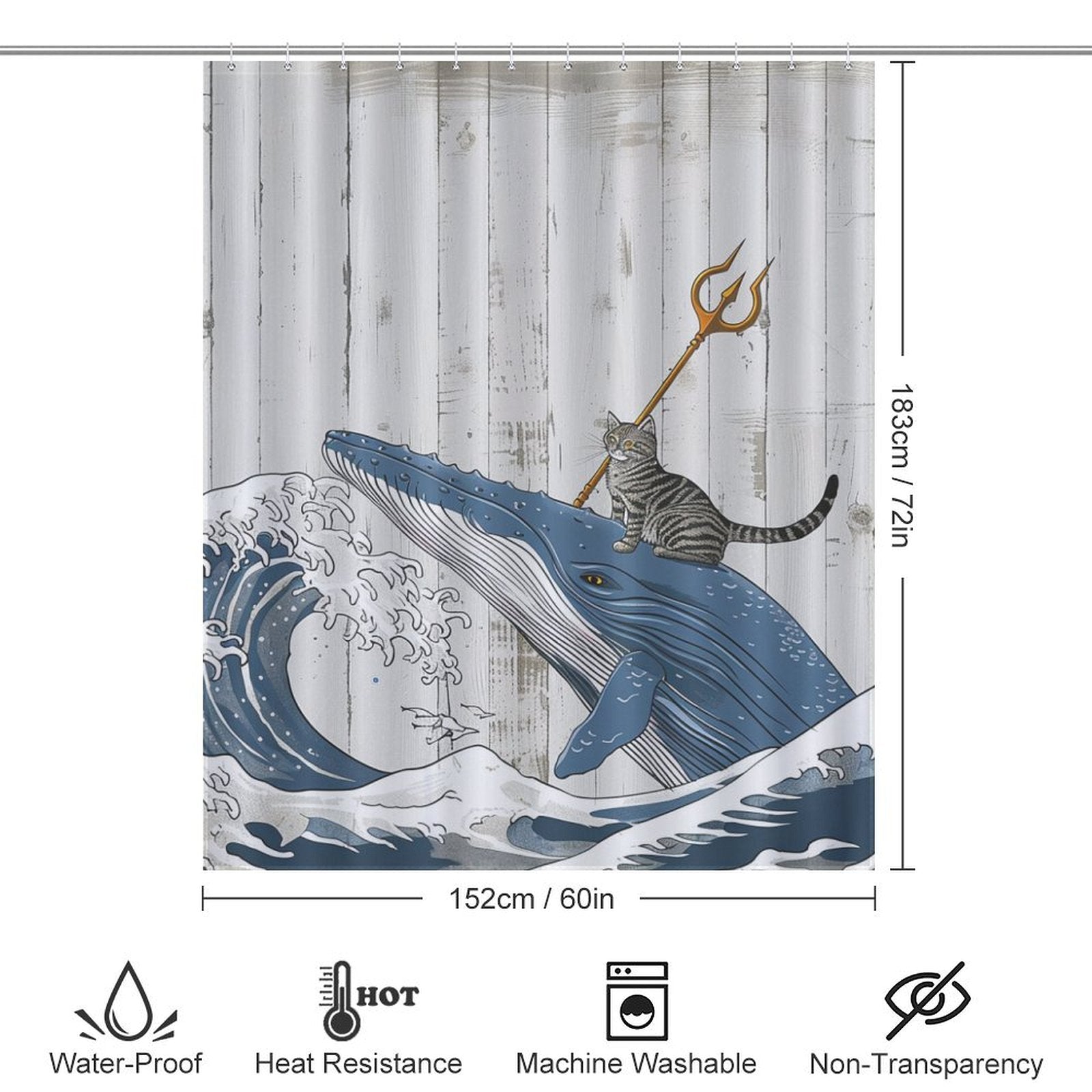 Funny Brave Cat Riding Whale Shower Curtain