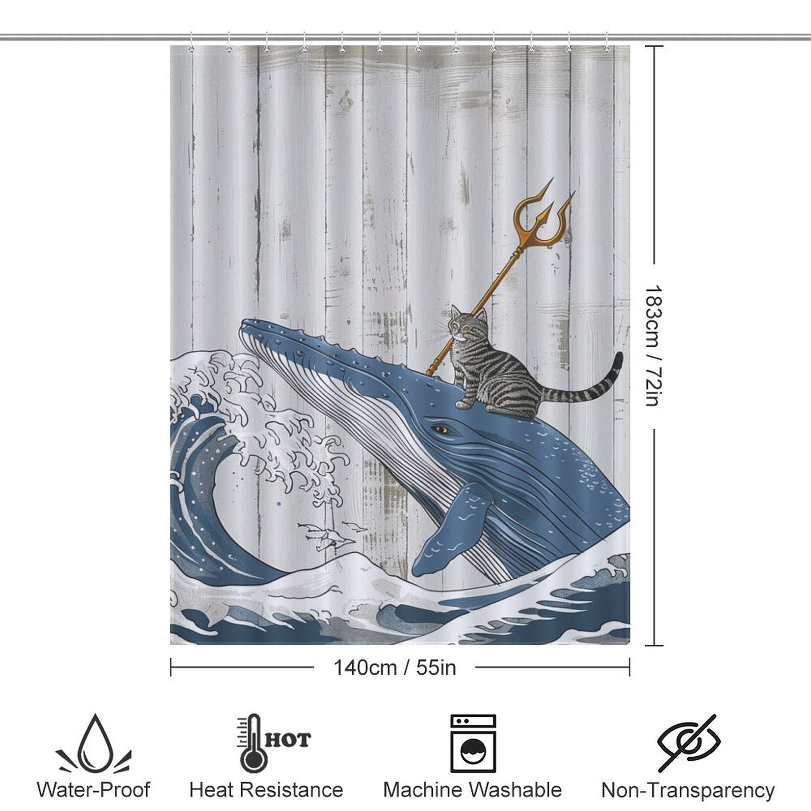 Funny Brave Cat Riding Whale Shower Curtain