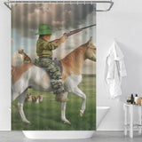 Funny Cat Riding Horse Grassland Shower Curtain