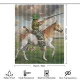 Funny Cat Riding Horse Grassland Shower Curtain