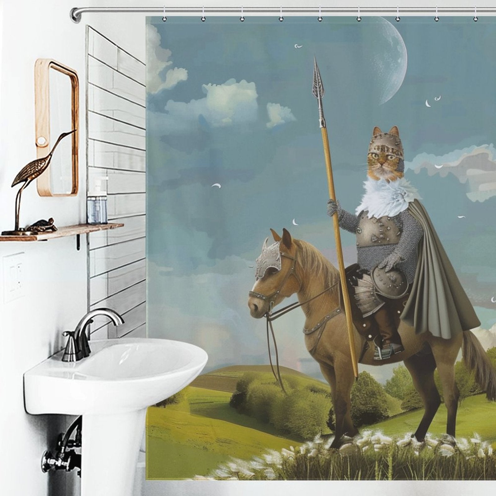 Funny Cat Riding Horse Shower Curtain