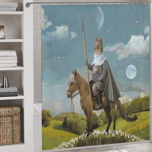 Funny Cat Riding Horse Shower Curtain