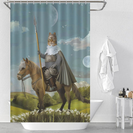 Funny Cat Riding Horse Shower Curtain