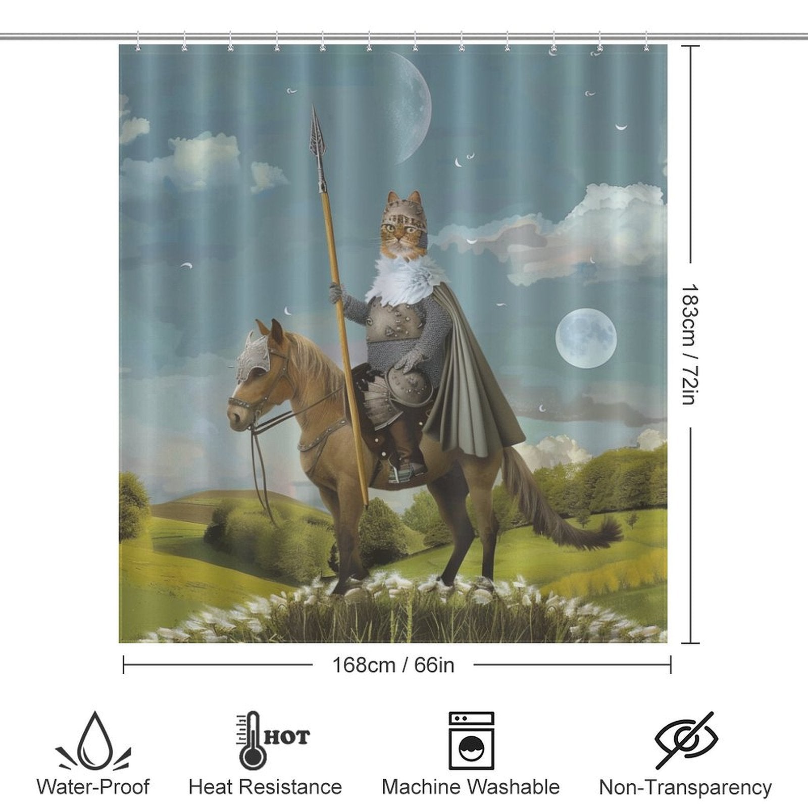 Funny Cat Riding Horse Shower Curtain