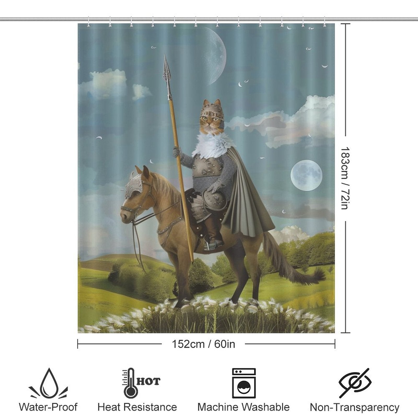 Funny Cat Riding Horse Shower Curtain