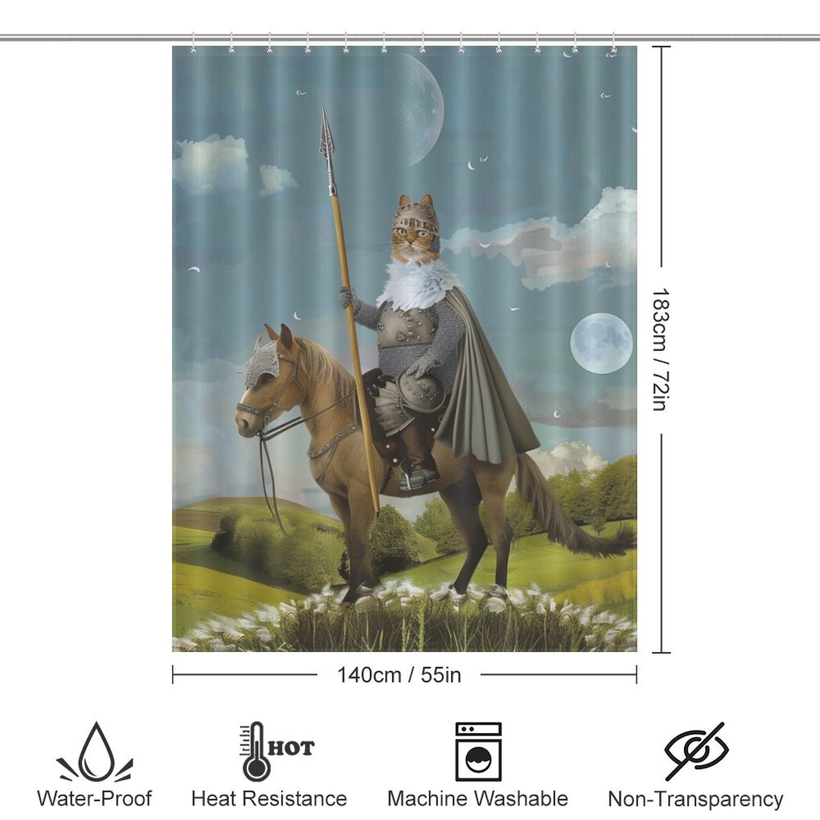 Funny Cat Riding Horse Shower Curtain