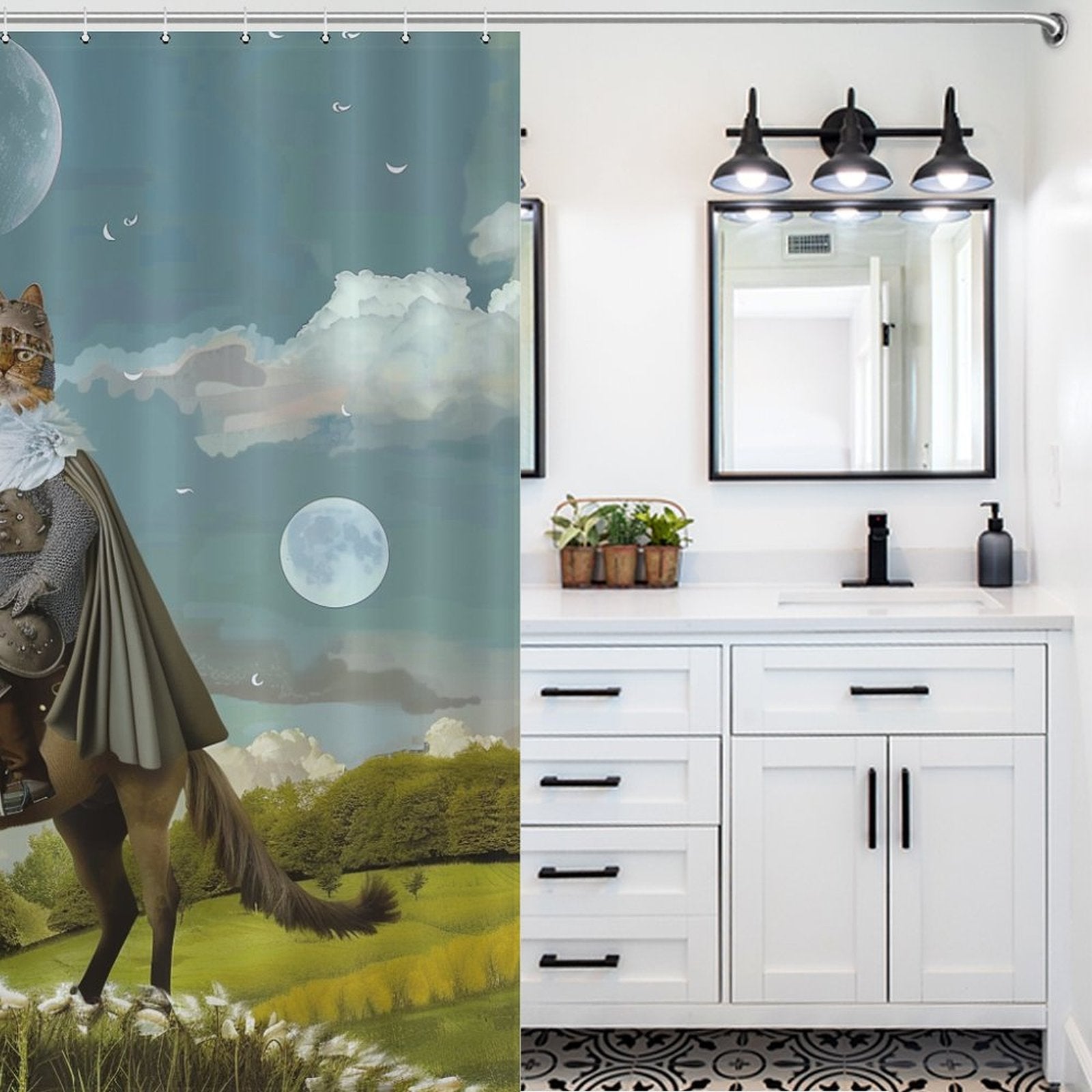 Funny Cat Riding Horse Shower Curtain