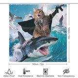 Funny Cat Riding Shark Ocean Shower Curtain
