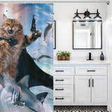 Funny Cat Riding Shark Shower Curtain