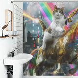 Funny Cat Riding Unicorn with Gun Shower Curtain