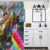 Funny Cat Riding Unicorn with Gun Shower Curtain