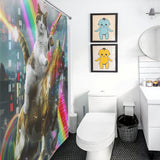 Funny Cat Riding Unicorn with Gun Shower Curtain