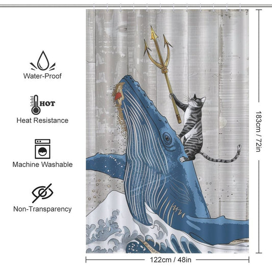 Funny Cat Riding Whale Shower Curtain